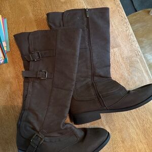 Dark brown suede boots